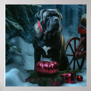 Poster Décor de Noël Cane Corso Snowy Sleigh