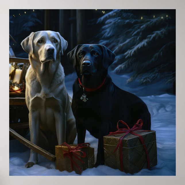 Poster Décor de Noël de Labrador Snowy Sleigh (Devant)