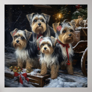 Poster Décor de Noël du Biewer Terrier Snowy Sleigh