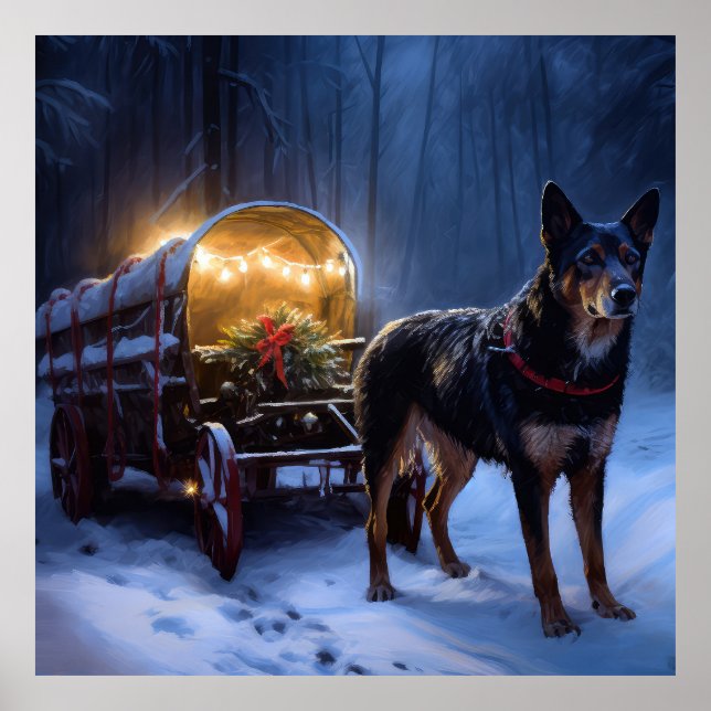 Poster Décor de Noël Kelpie Snowy Sleigh (Devant)