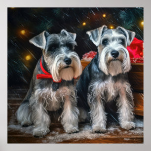 Poster Décor de Noël Schnauzer Snowy Sleigh