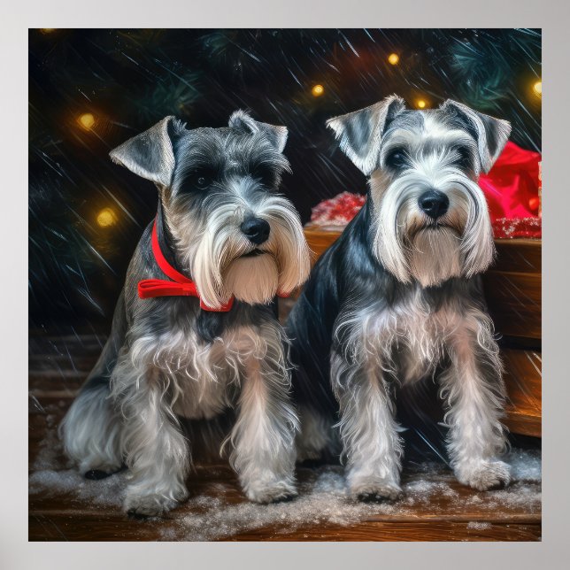 Poster Décor de Noël Schnauzer Snowy Sleigh (Devant)