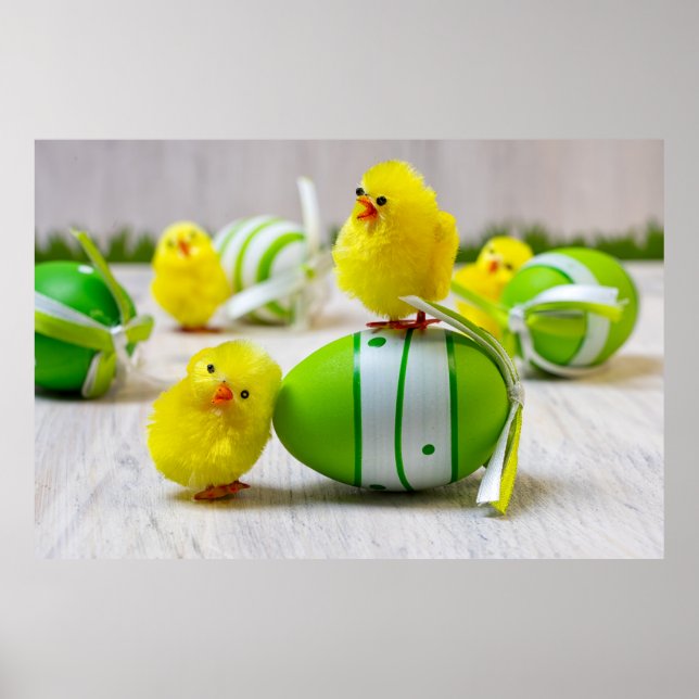 Poster Décor de Pâques - OEufs de Pâques et poussins (Devant)
