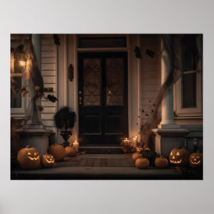 Poster Décor de porche d'Halloween éffrayant avec Jack-o-