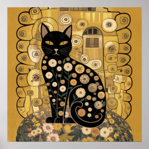 Poster Décor doré Gustav Klimt Style Chat Noir Art