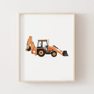 Poster Décor du véhicule de construction Orange Backhoe L