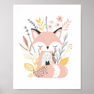 Poster Décor floral pour bébé Fox Nursery