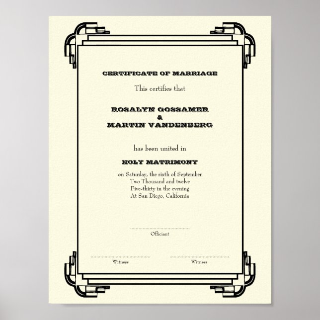 Poster Décor frame keepscertificat mariage vertical (Devant)
