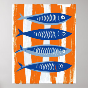 Poster Décor mural de cuisine vibrant Sardines Côtière