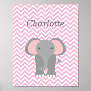 Poster Décor personnalisé Pink Chevron Elephant