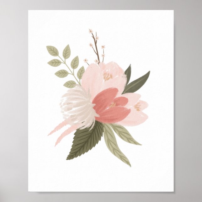 Poster Décor rose Floral Fille de verdure (Devant)
