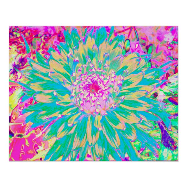 Poster Décor Turquoise vert et rose chaud Dahlia Flower (Devant)