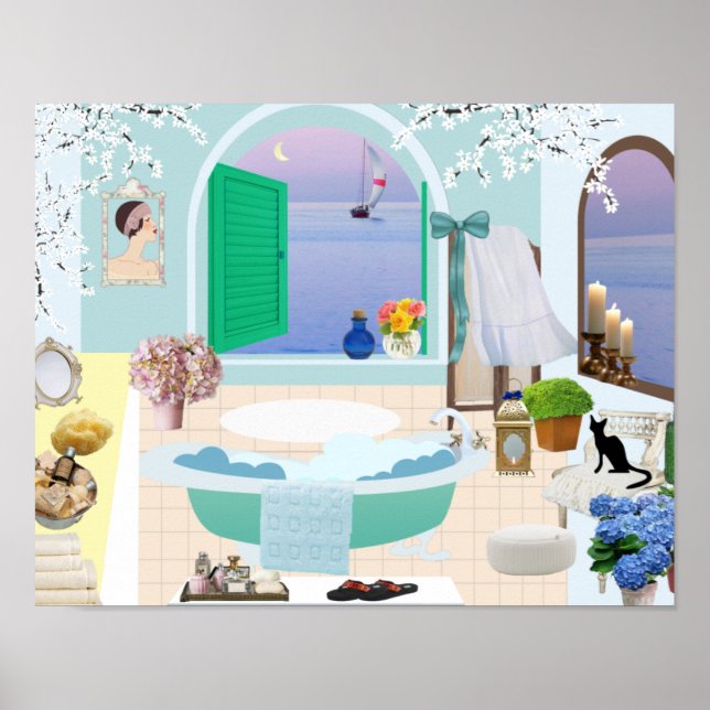 Poster décoratif de salle de bain avec baignoire p (Devant)