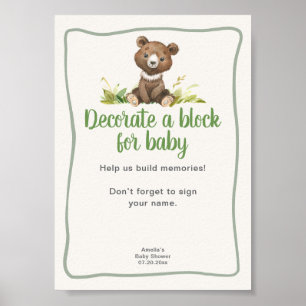 Poster Décorez un bloc Fête de bébé ourson mignon