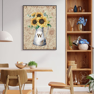 Poster Découpage de lettre vintage tournesol rustique mon