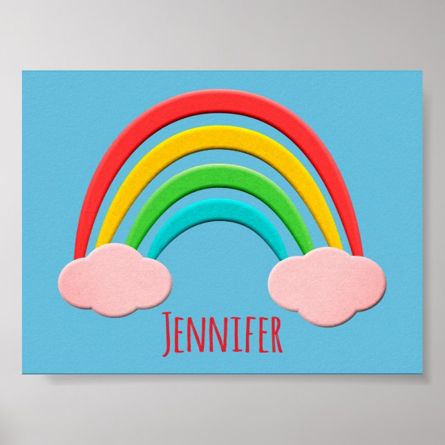 Poster Découpage de papier arc-en-ciel et nuages roses (Devant)