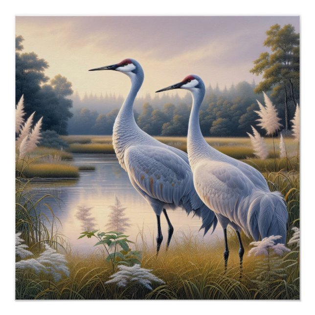 Poster Découpage en couple de grue de Sandhill (Devant)