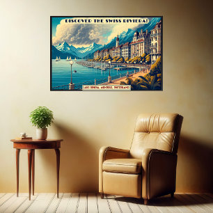 Poster Découvrez Le Vintage voyage De La Riviera Suisse