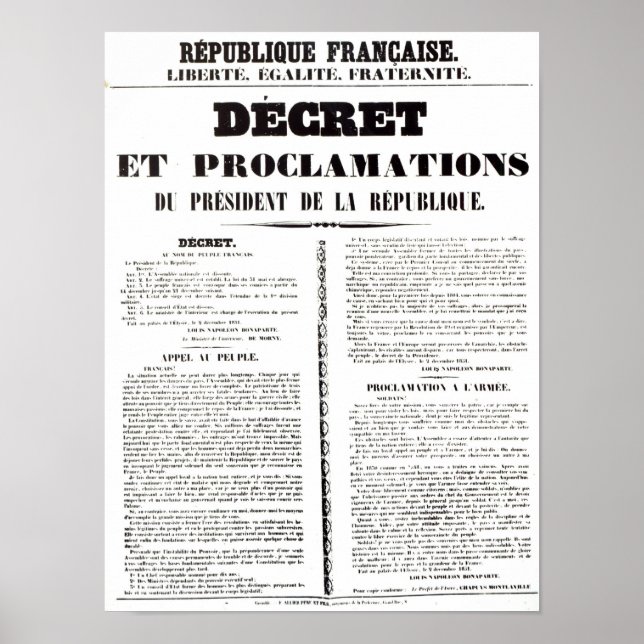 Poster Décret et proclamation de Napoléon Bonaparte (Devant)