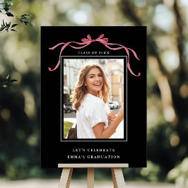 Poster Deep Blush Bow Graduation Party Welcome Black