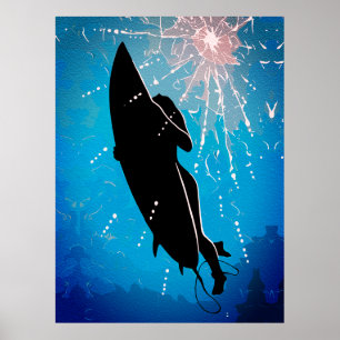 Poster Deep Dive - Surfer's Underwater Journey