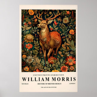 Poster Deer Art Print William Morris Style, Botanical