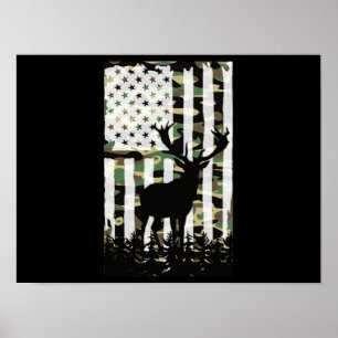 Poster Deer Elk Buck Chasse Camo USA Drapeau Camoflauge