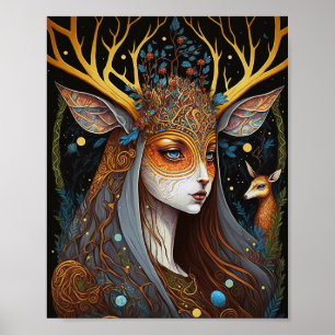 Poster Deer Lady Imaginaire Art