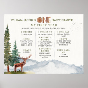 Poster Deer One Happy Camper Woodland Milestone