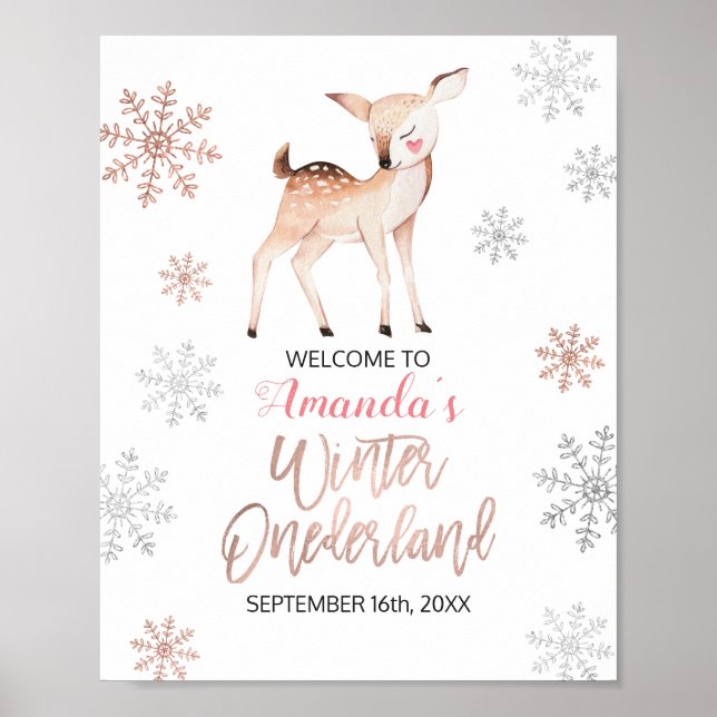 Poster Deer Winter Snowflakes ONE derland Anniversaire Bi (Devant)
