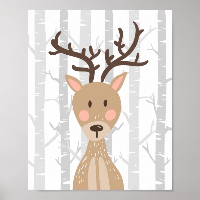 Poster Deer Woodland Animal Nursering Wall Art Imprimer (Devant)