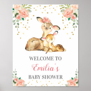 Poster Deer Woodland Baby Girl Douche Sprinkl Bienvenue