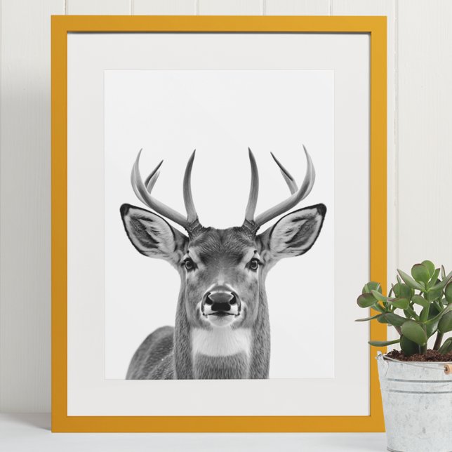Poster Deer Woodland Modern Portrait noir blanc (Créateur téléchargé)
