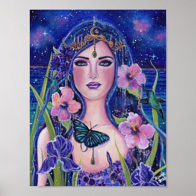 Poster Déesse de Gaia avec colibris par Renee Lavoie (Devant)
