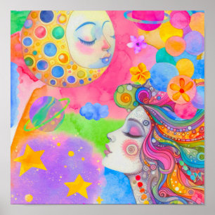 Poster Déesse de la Lune Art céleste à l'aquarelle douc