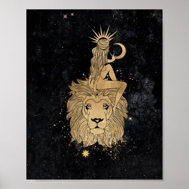 Poster Déesse du Zodiaque | Astrologie Cosmic Gold Leo (Devant)