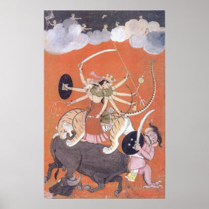 Poster Déesse Durga combattant le démon Mahishasura