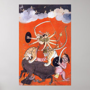 Poster Déesse Durga combattant Mahishasura