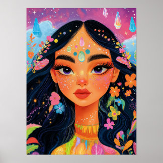 Poster Déesse florale enchantée