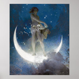 Poster Déesse Luna diffusant les étoiles la nuit