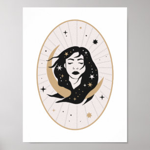 Poster Déesse lunaire mystique de l'art céleste aux cheve