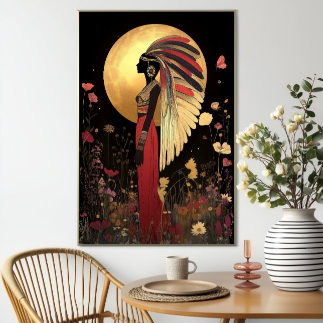 Poster Déesse Ma'at : Or égyptien, Lune florale noire (Créateur téléchargé)