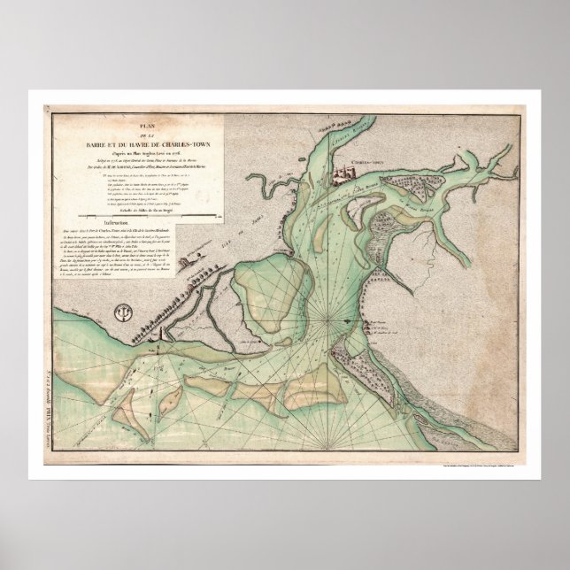 Poster Défense de Charleston SC Carte 1778 (Devant)