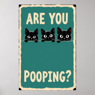Poster Déféquant montrant trois chats noirs regardant par