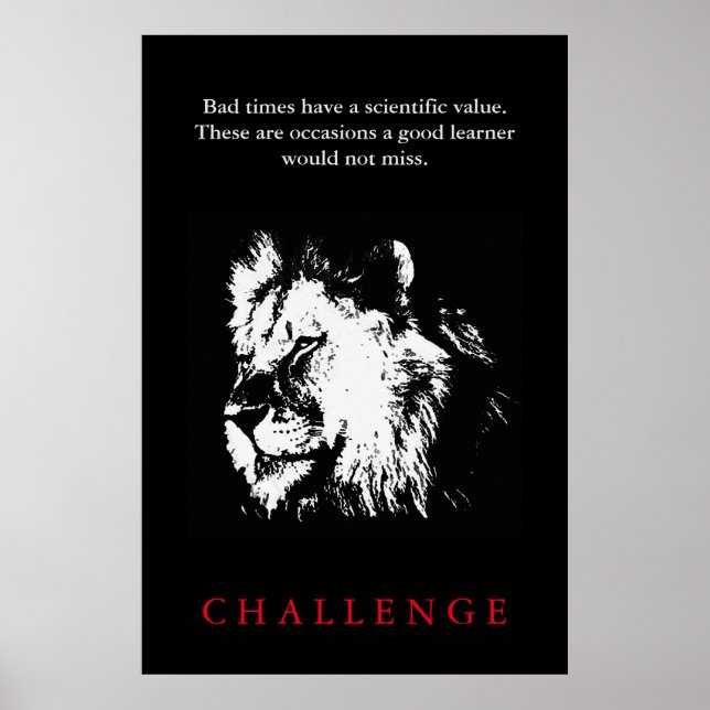 Poster Défi Citation Inspiration Lion noir et blanc (Devant)