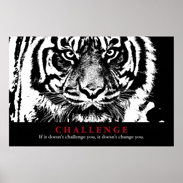 Poster Défi de motivation du tigre noir et blanc (Devant)
