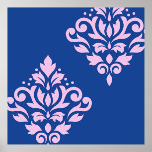 Poster Défiler Damas Art I rose sur bleu