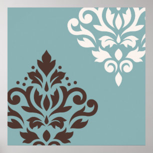 Poster Défiler Damask Art I Brown Cream Turquoise