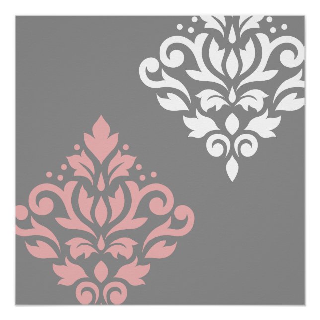 Poster Défiler Damask Art I rose blanc gris (Devant)
