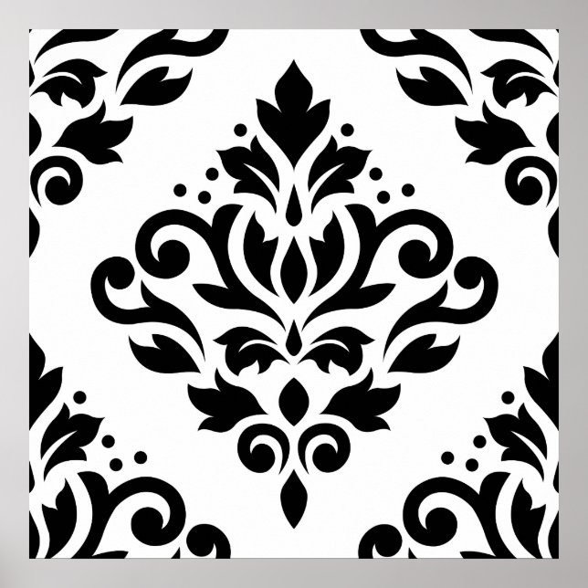 Poster Défiler Damask Grand Design (B) Noir sur Blanc (Devant)